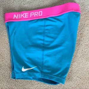 Blue nike pro spandex shorts